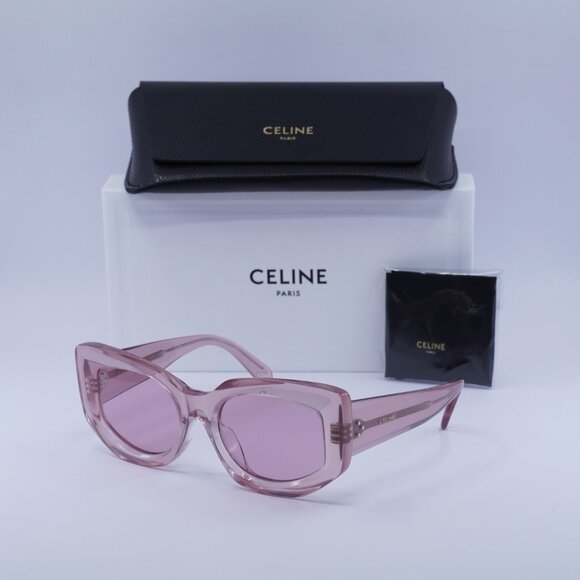 🕶️ New Celine CL40277F 72Y Sunglasses - Transparent Pink Frame, Pink Lenses - Picture 10 of 10